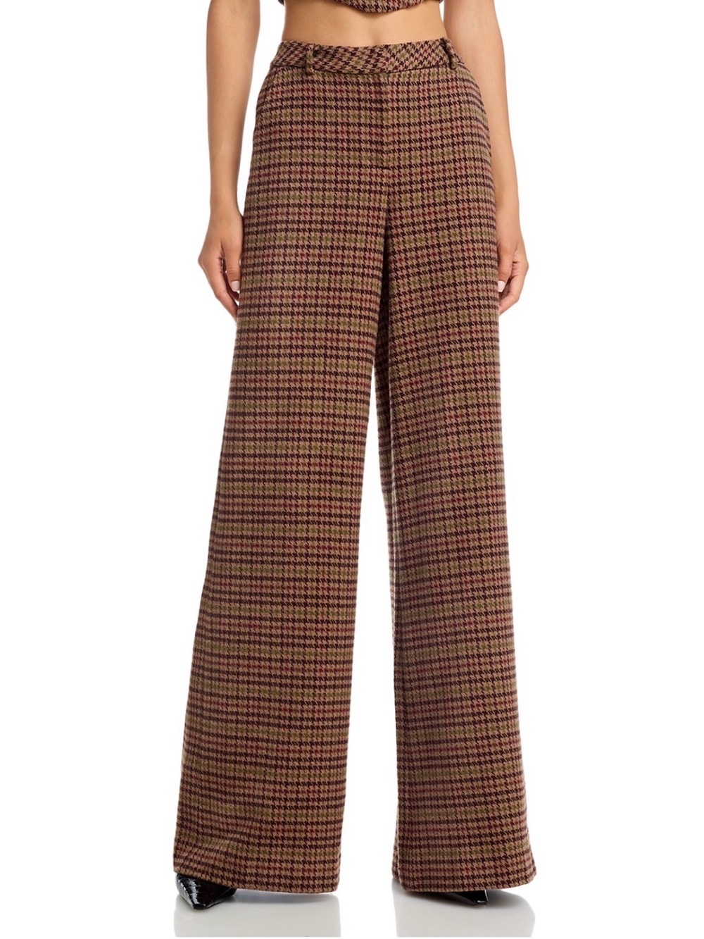 L'AGENCE NWT $475 Pilar Multi Brown Plaid Houndstooth Wide-Leg High-Rise Pant 8 - Picture 3 of 16